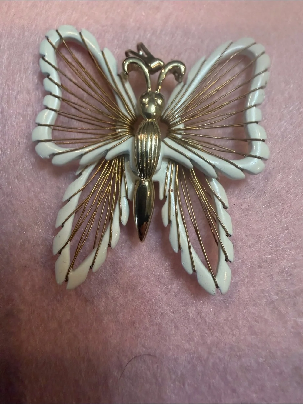 Vintage White Enamel & Gold Butterfly Charm